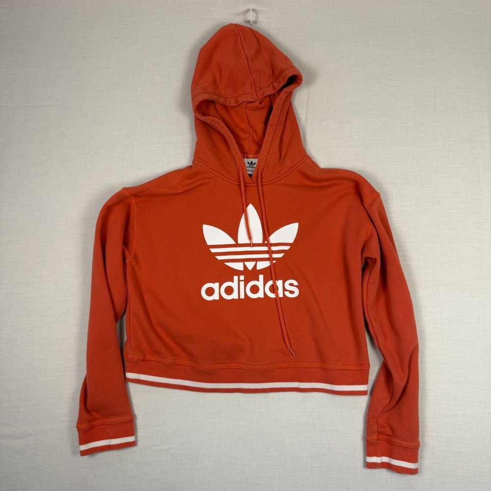 Adidas Hoodie Sweatshirt Cropped Womens XS Trefoil Logo Coral (see last photo)